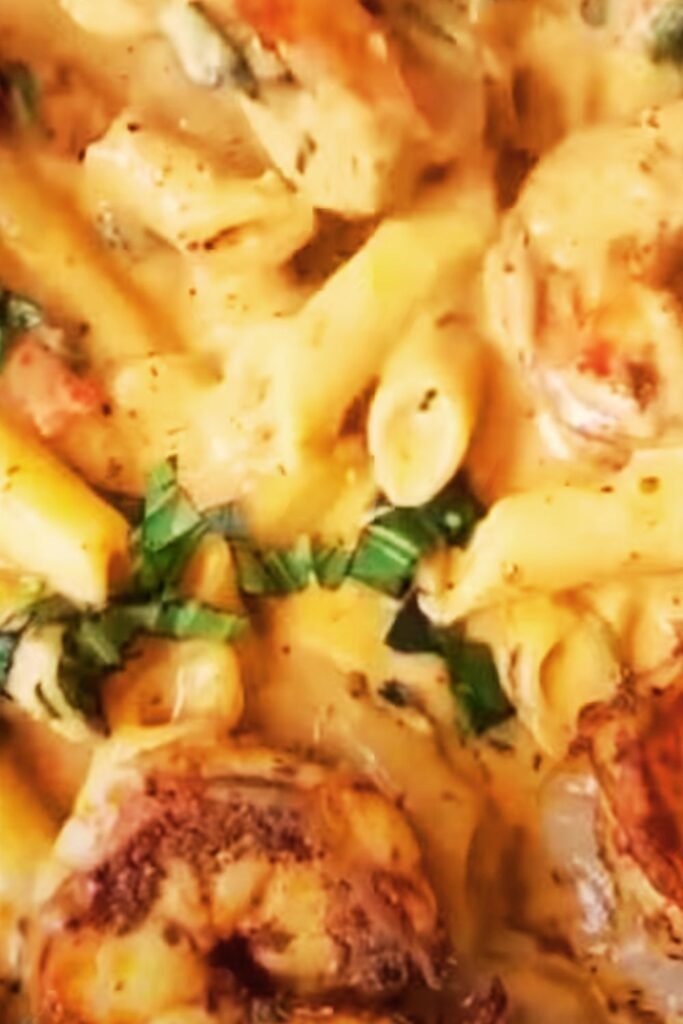 Fresh shrimp and pasta ingredients laid out